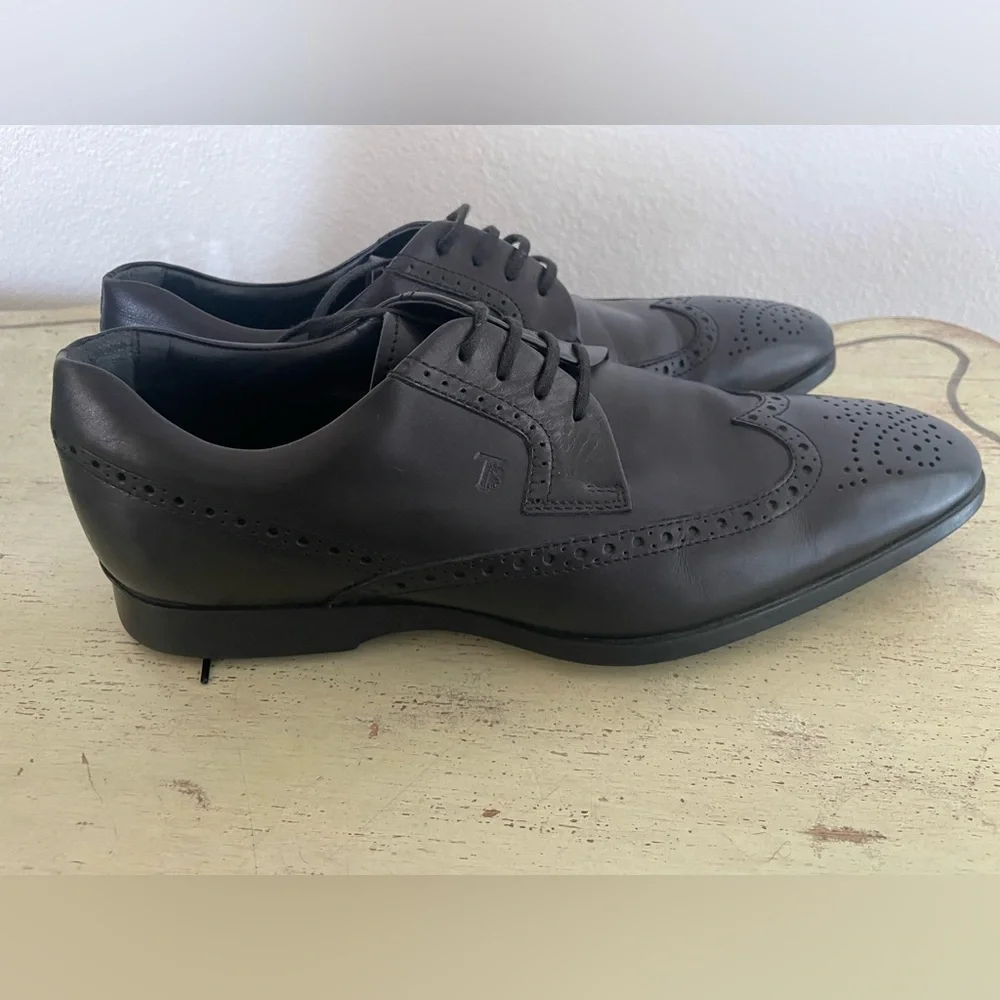 TOD'S Made in Italy Rubber Pebble Sole Wingtip Shoes in Black Size UK 8 /9‎ $895